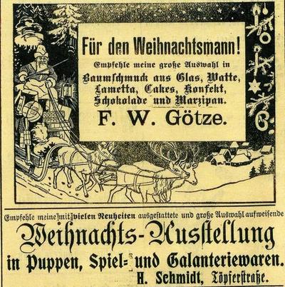 Bild vergrößern: Weihnachtsanzeigen aus der Weihnachtsanzeigen aus der Lauenburgische Landeszeitung, Ausgabe Dezember 1909