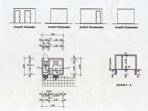 Bild vergrößern: Planzeichnung der neuen barrierefreien Toilettenanlage des Architekturbüros streich grage.