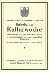 Bild vergrößern: Archivale 05/2021 - Programm zur Ratzeburger Kulturwoche vor 75 Jahren vom 24. - 31. Oktober 1946