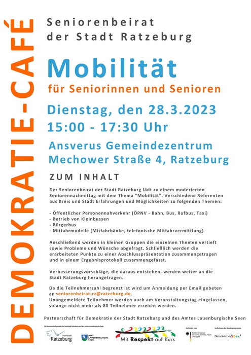 Bild vergrößern: Demokratie-Café des Seniorenbeirates der Stadt Ratzeburg (Plakat)