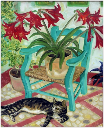 Ein eher ungewöhnliches Werk von A. Paul Weber: Stillleben mit Katze, 1978