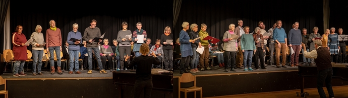 Bild vergrößern: Die Chor 'POLITICALied' (li.) und der Lübecker Gewerkschaftschor 'Brot & Rosen' singen gemeinsam zum 'Internationalen Tag der Menschenrechte'