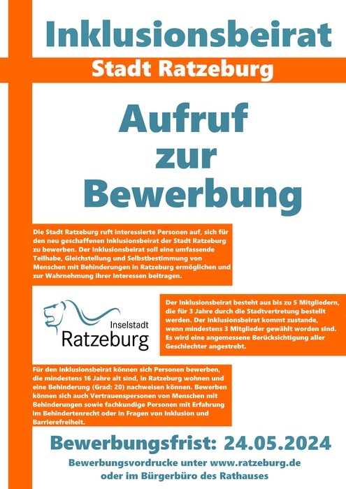 Inklusionsbeirat der Stadt Ratzeburg - Aufruf zur Bewerbung