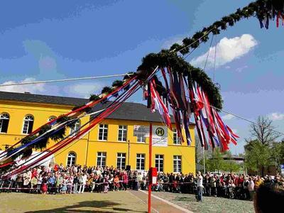 Aufstellung des Maibaums vor dem Rathaus